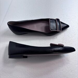 Classic Black Pointed Toe Flats with Buckle Accent
